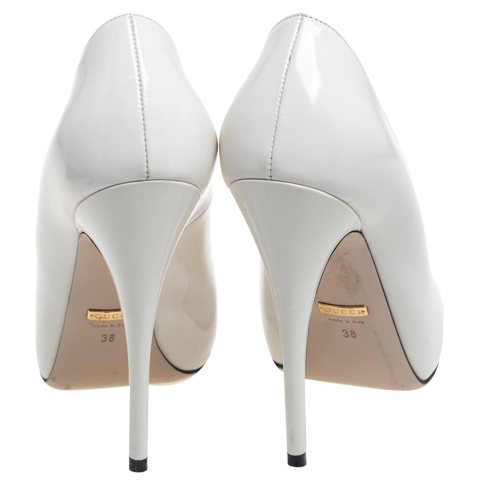 Women's Gucci White Leather Elaisa Pumps Size 38