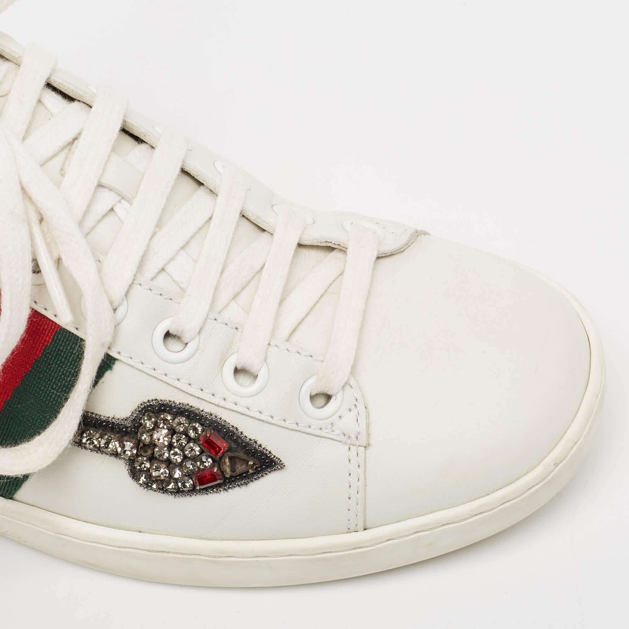 Gucci White Leather Embellished Arrow Ace Sneakers Size 36 3