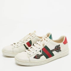 Gucci White Leather Embellished Arrow Ace Sneakers Size 37