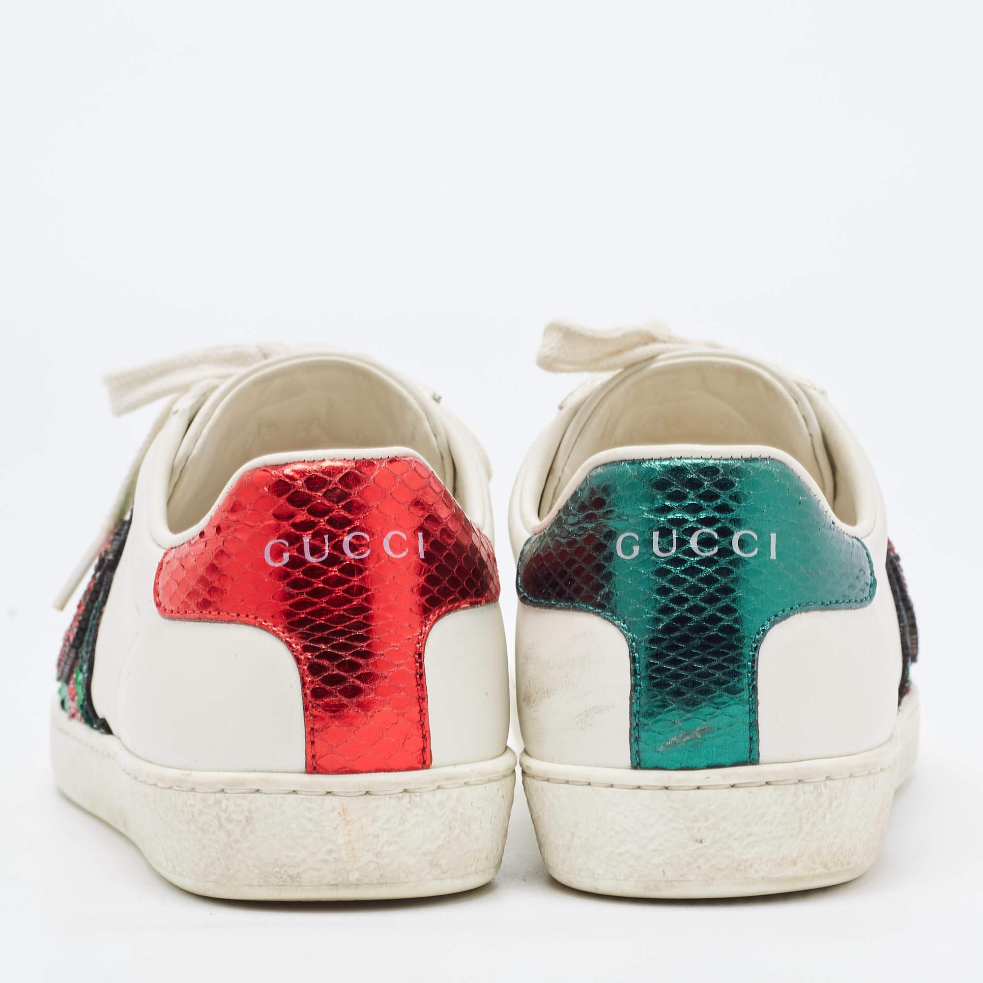 Gucci White Leather Embellished Lip Ace Sneakers Size 36 For Sale 1
