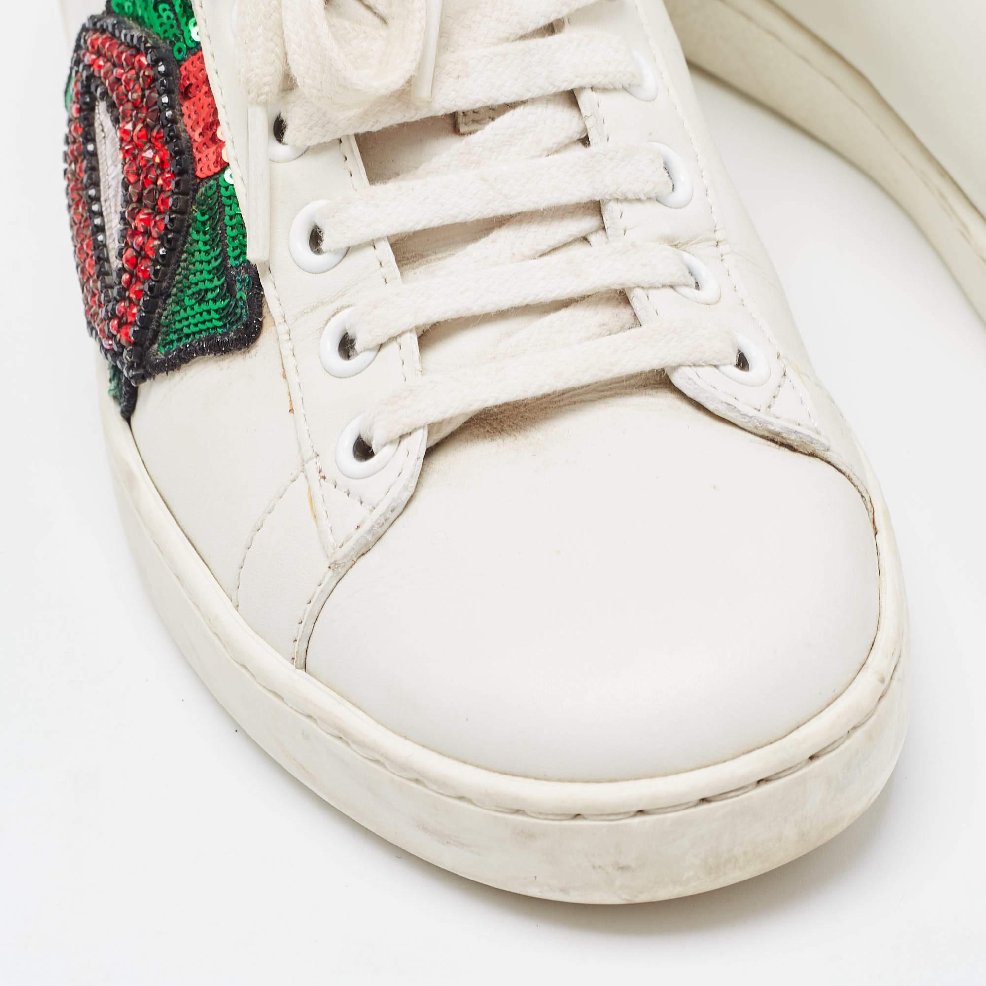 Gucci White Leather Embellished Lip Ace Sneakers Size 36 For Sale 2