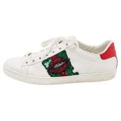 Gucci White Leather Embellished Lip Ace Sneakers Size 40