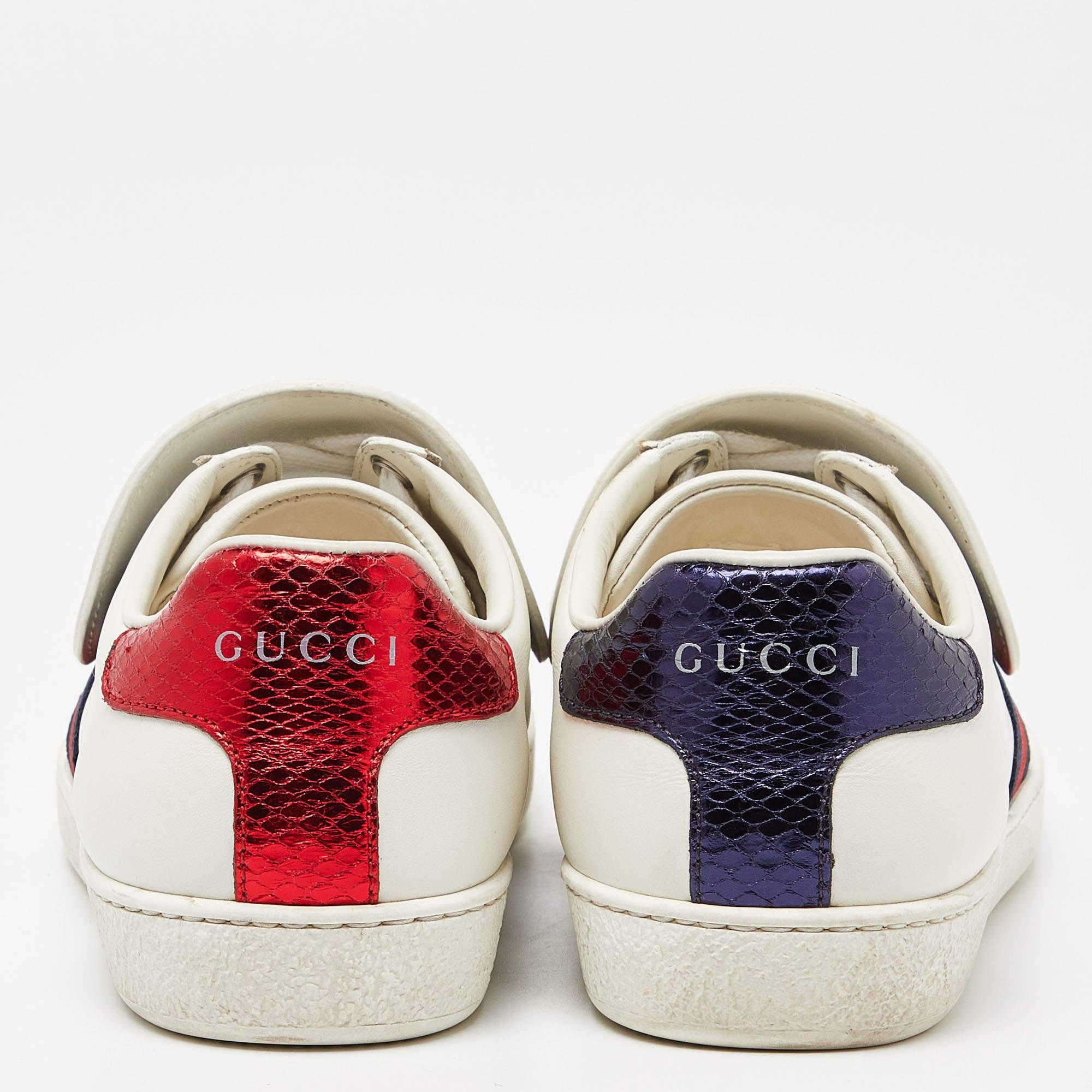 Gucci White Leather Embellished Pineapple Strap Ace Sneakers Size 35 For Sale 2