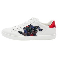 Gucci White Leather Embellished Snake Ace Low-Top Sneakers Size 37