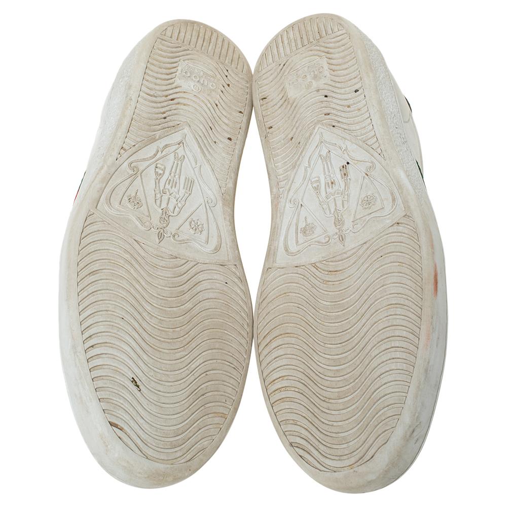 Gucci White Leather Embroidered Bee Ace Low-Top Sneakers Size 35.5 In Good Condition In Dubai, Al Qouz 2