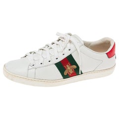 Gucci White Leather Embroidered Bee Ace Low Top Sneakers Size 35.5