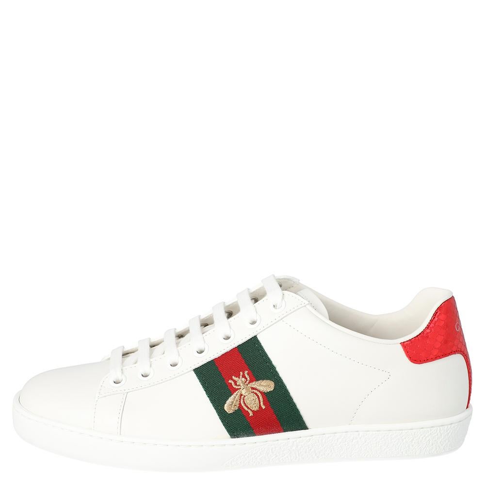 Women's Gucci White Leather Embroidered Bee Ace Low-Top Sneakers Size 36