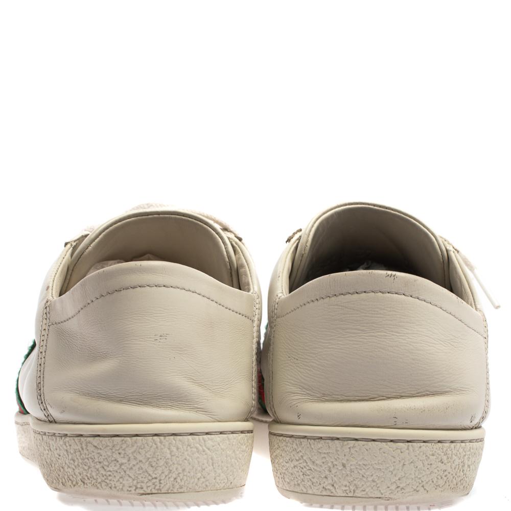 Gucci White Leather Embroidered Bee Ace Low Top Sneakers Size 37 In Fair Condition In Dubai, Al Qouz 2