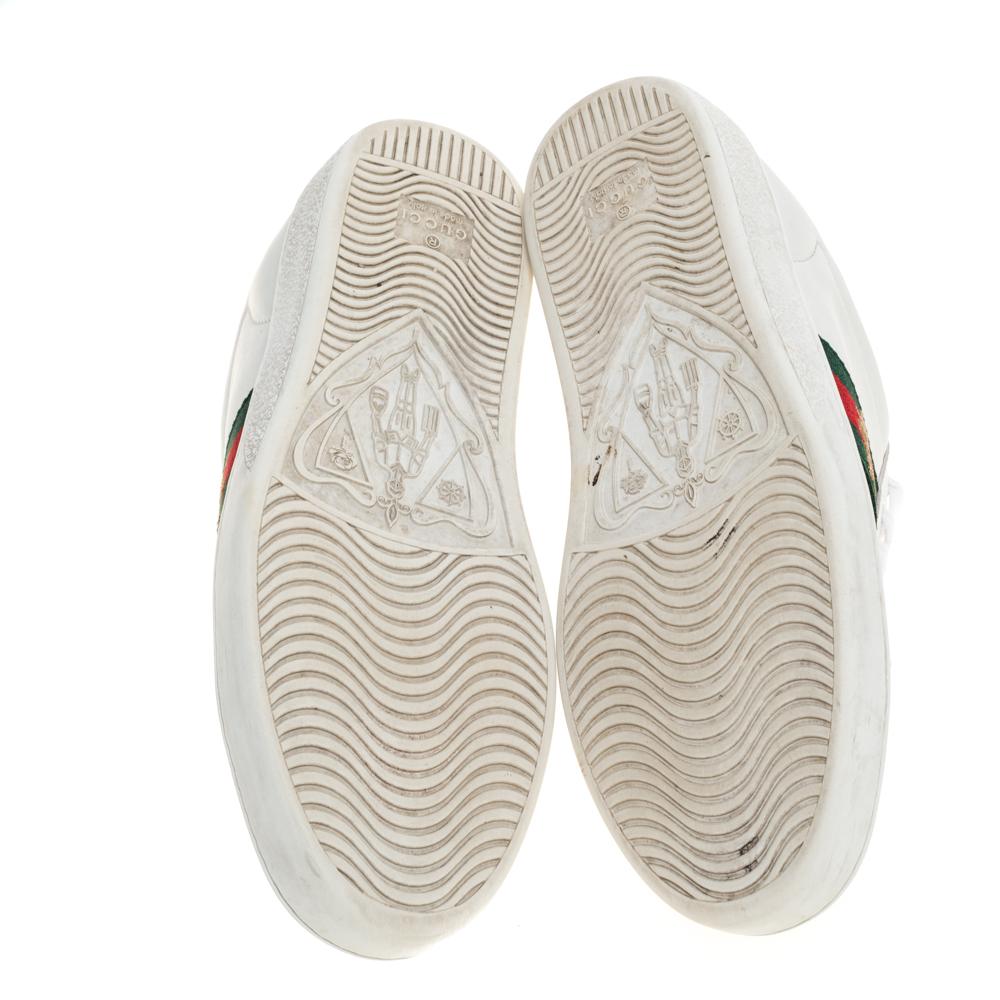 Gray Gucci White Leather Embroidered Bee Ace Low-Top Sneakers Size 37