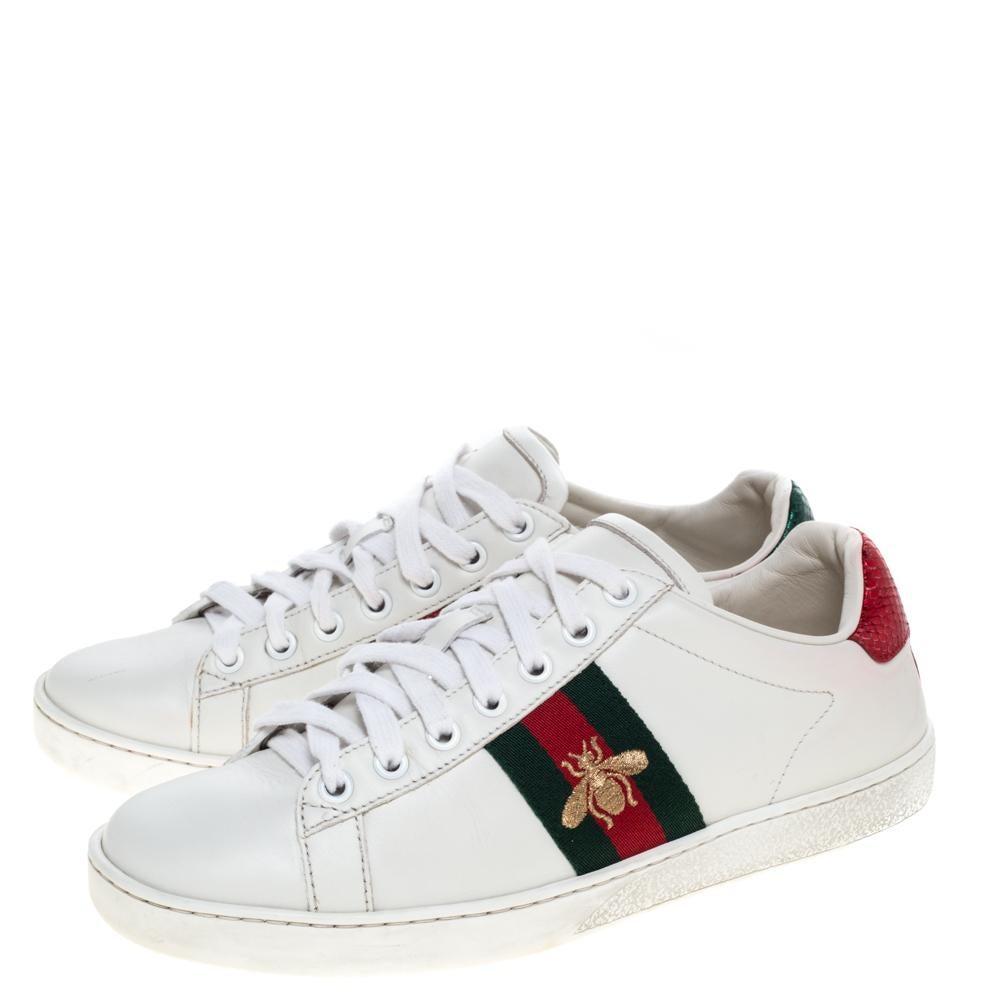 Women's Gucci White Leather Embroidered Bee Ace Low-Top Sneakers Size 37