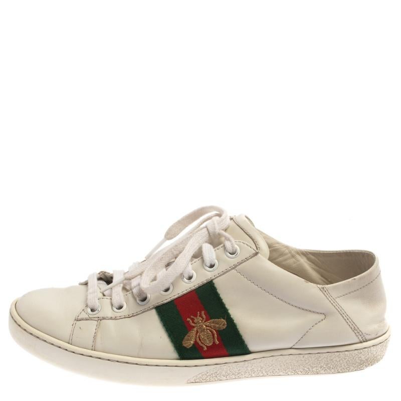 Gucci White Leather Embroidered Bee Ace Low Top Sneakers Size 37 1