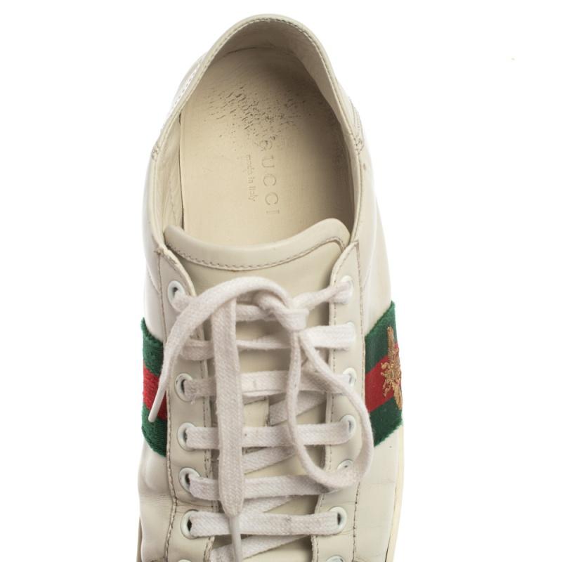 Gucci White Leather Embroidered Bee Ace Low Top Sneakers Size 37 2