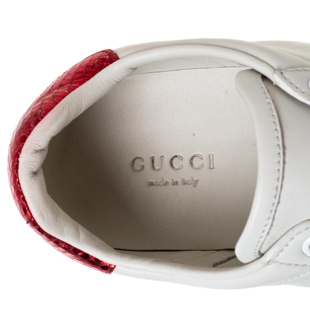Gucci White Leather Embroidered Bee Ace Low-Top Sneakers Size 37 1
