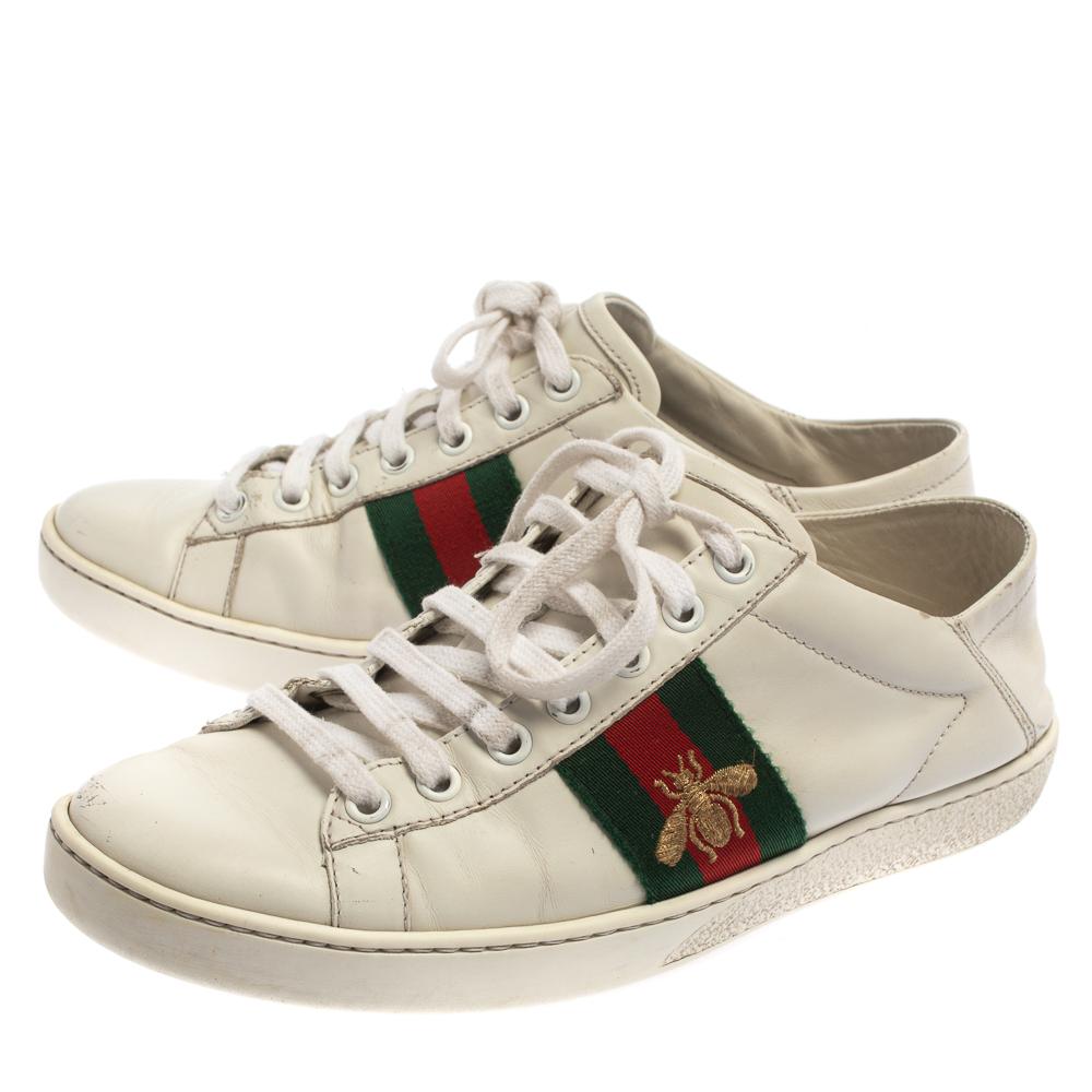 Gucci White Leather Embroidered Bee Ace Low Top Sneakers Size 37 3