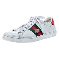 Gucci White Leather Embroidered Bee Ace Low-Top Sneakers Size 37