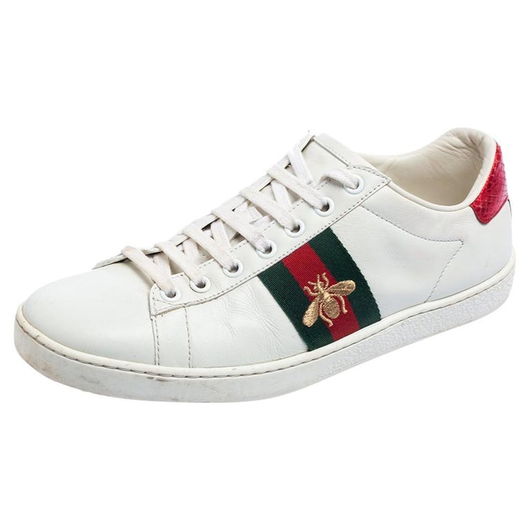 Gucci White Leather Embroidered Bee Ace Low-Top Sneakers Size 37.5 at  1stDibs