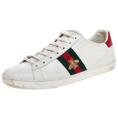 Gucci White Leather Embroidered Bee Ace Low-Top Sneakers Size 39