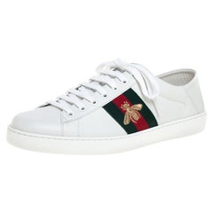 Gucci White Leather Embroidered Bee Ace Low Top Sneakers Size 44.5