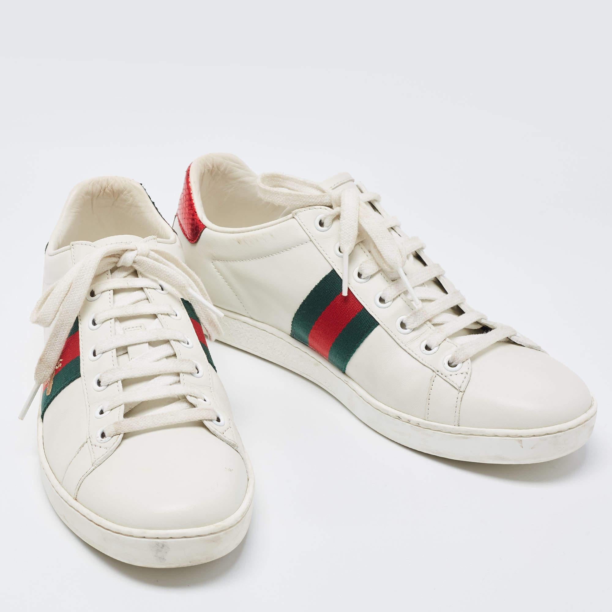 Women's Gucci White Leather Embroidered Bee Ace Sneakers
