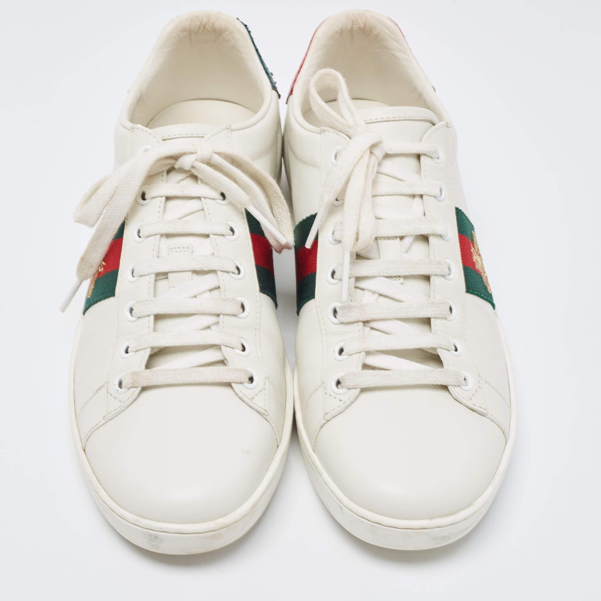 Gucci White Leather Embroidered Bee Ace Sneakers 1