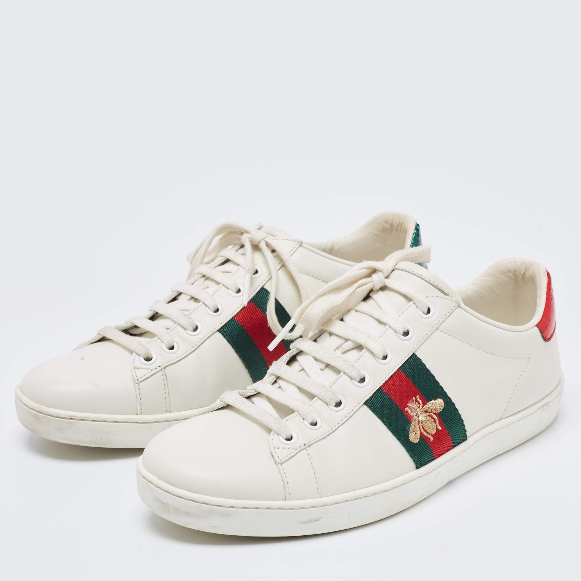 Gucci White Leather Embroidered Bee Ace Sneakers 2