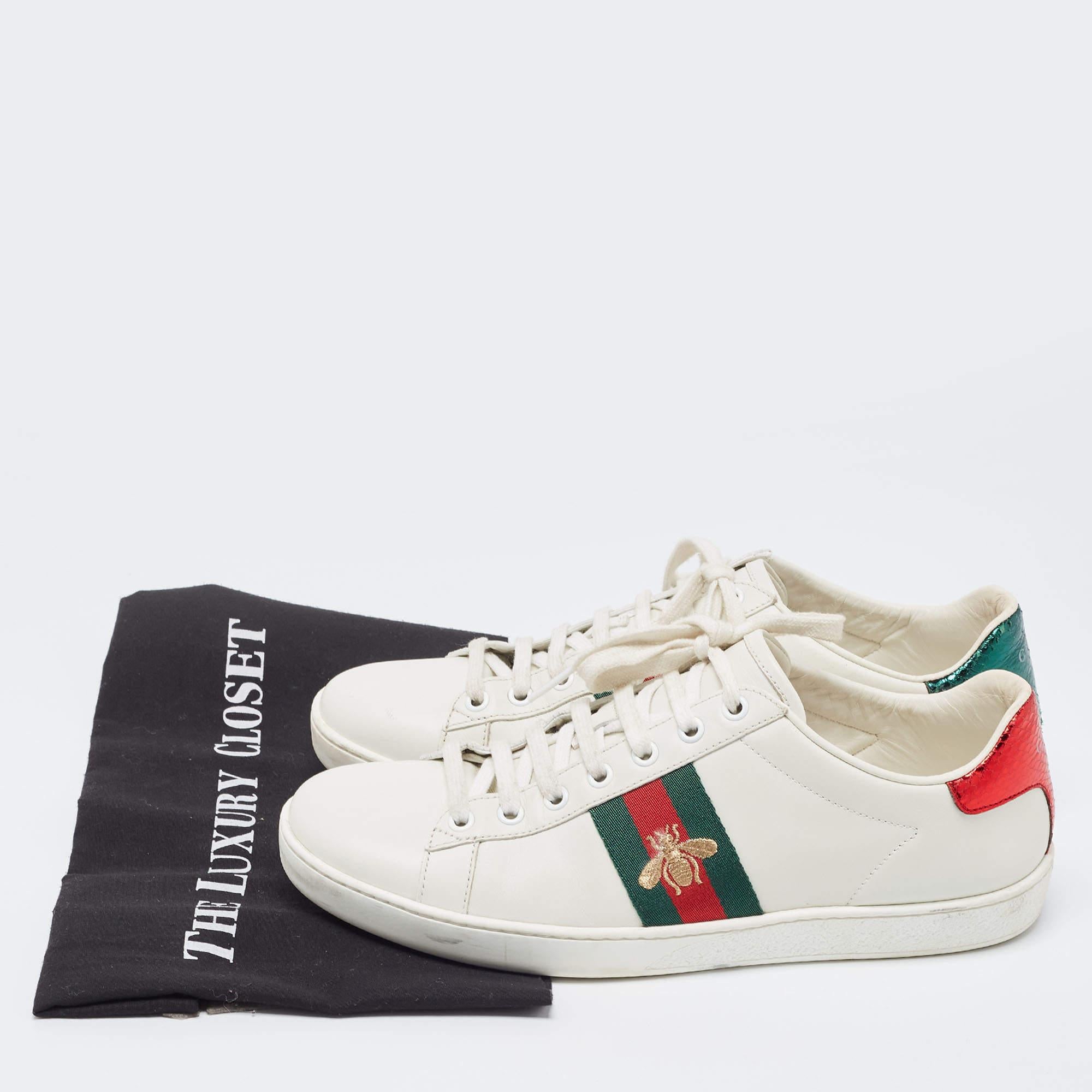 Gucci White Leather Embroidered Bee Ace Sneakers 5