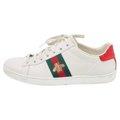 Gucci White Leather Embroidered Bee Ace Sneakers