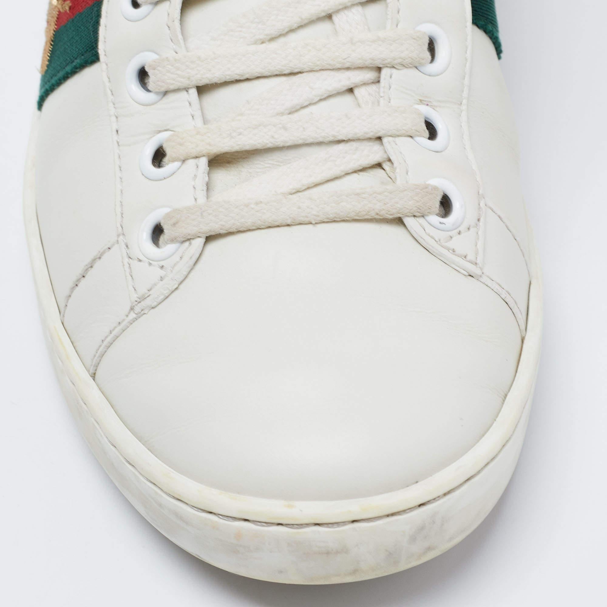 Women's Gucci White Leather Embroidered Bee Ace Sneakers Size 36