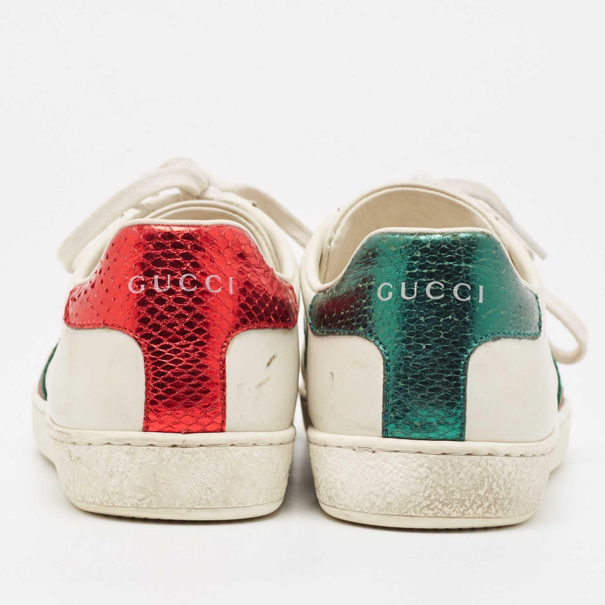 Gucci White Leather Embroidered Bee Ace Sneakers Size 36 For Sale 1