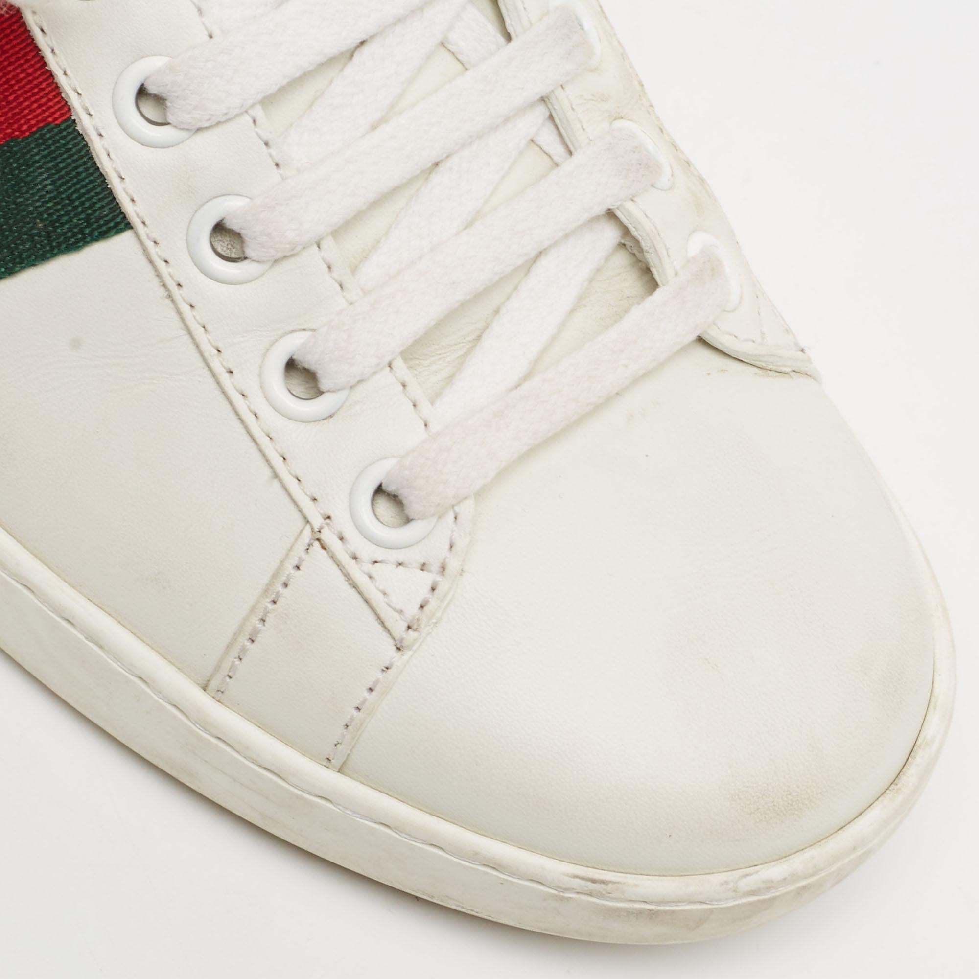Gucci White Leather Embroidered Bee Ace Sneakers Size 36 For Sale 1