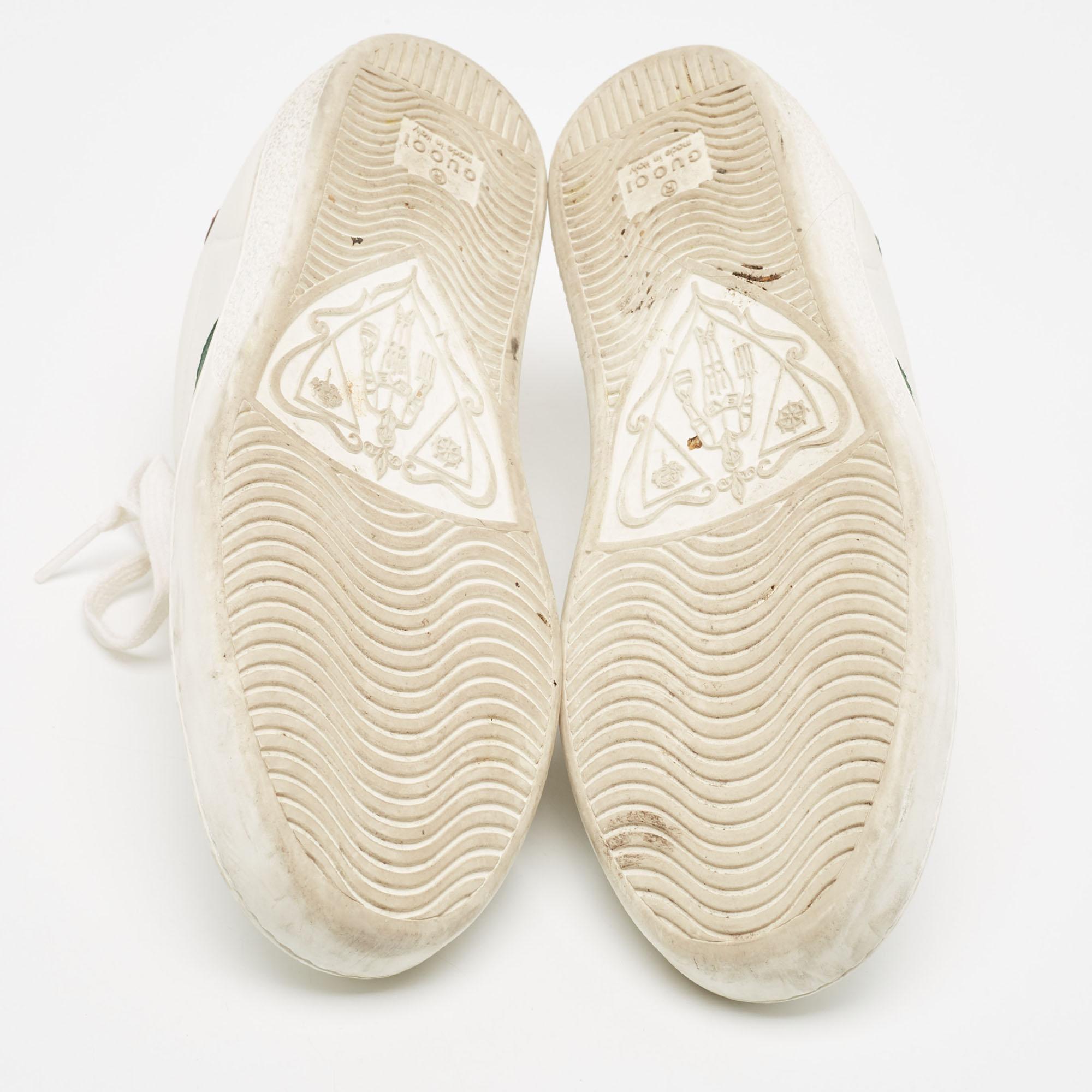 Gucci White Leather Embroidered Bee Ace Sneakers Size 36 For Sale 2