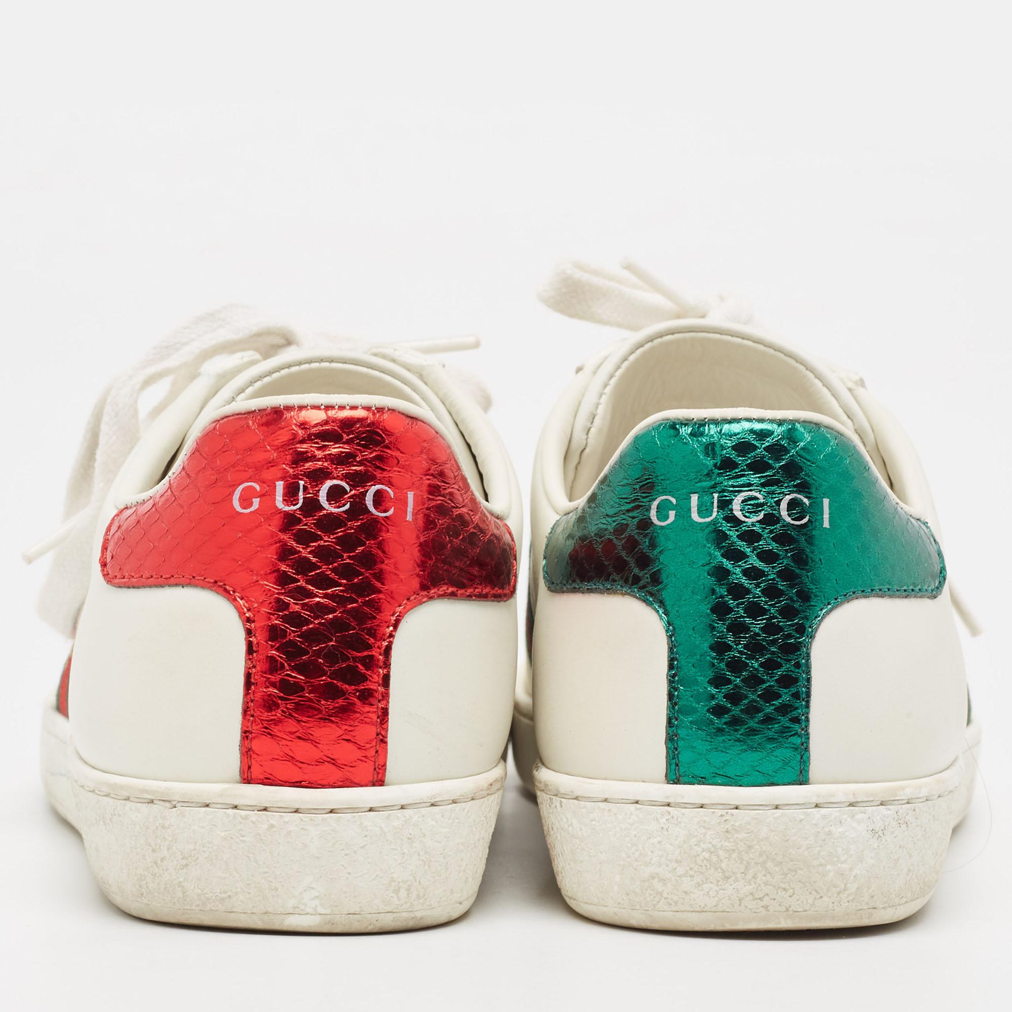 Gucci White Leather Embroidered Bee Ace Sneakers Size 36 For Sale 3