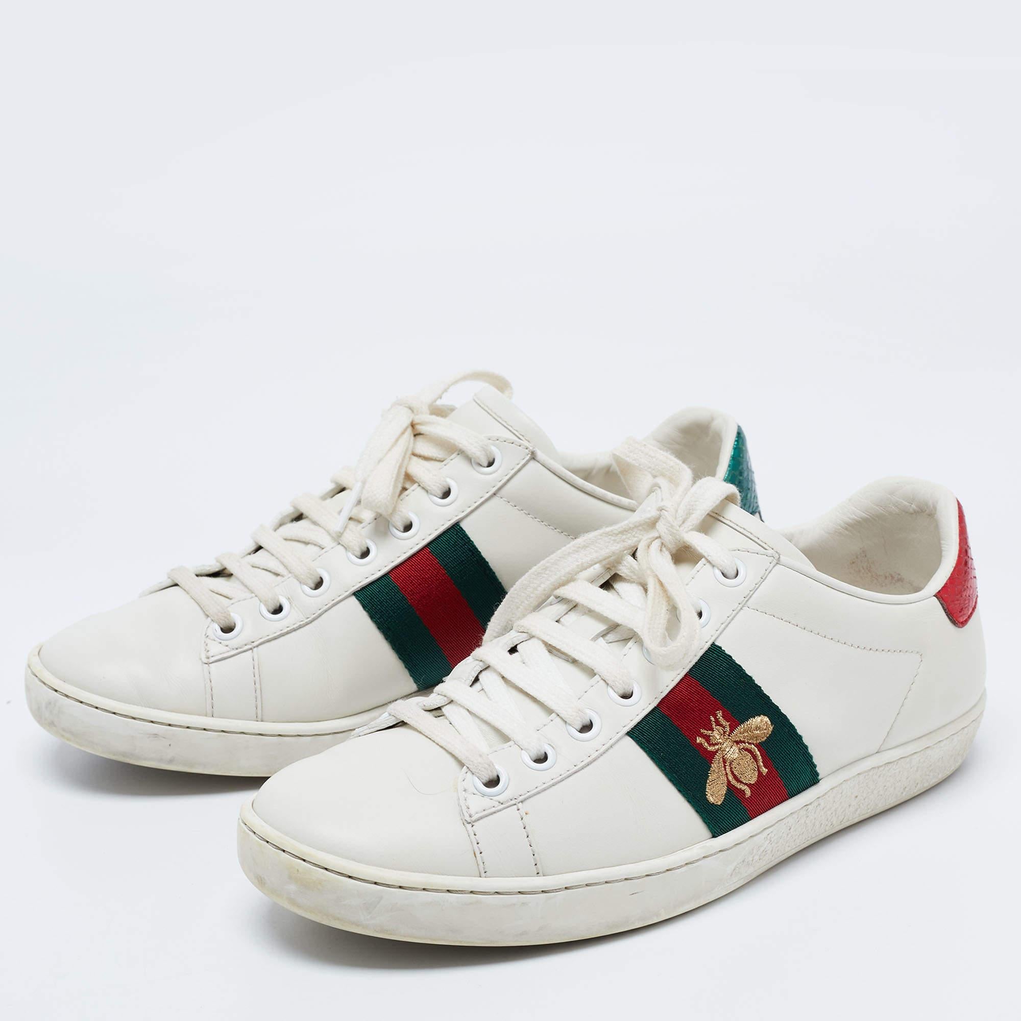 Gucci White Leather Embroidered Bee Ace Sneakers Size 36 4