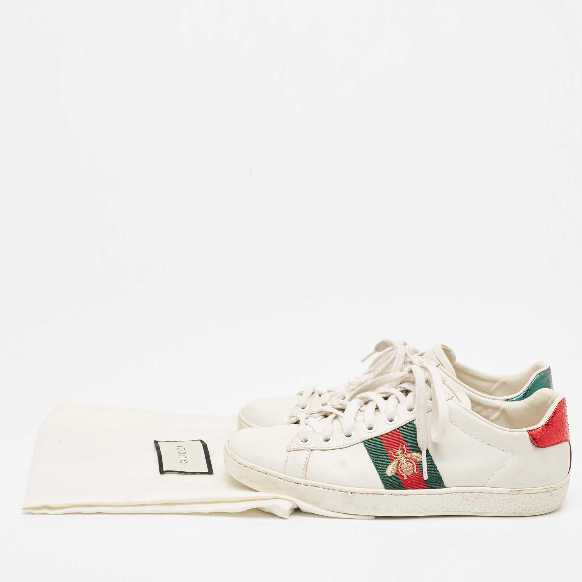 Gucci White Leather Embroidered Bee Ace Sneakers Size 36 For Sale 5