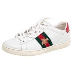 Gucci White Leather Embroidered Bee Ace Sneakers Size 37