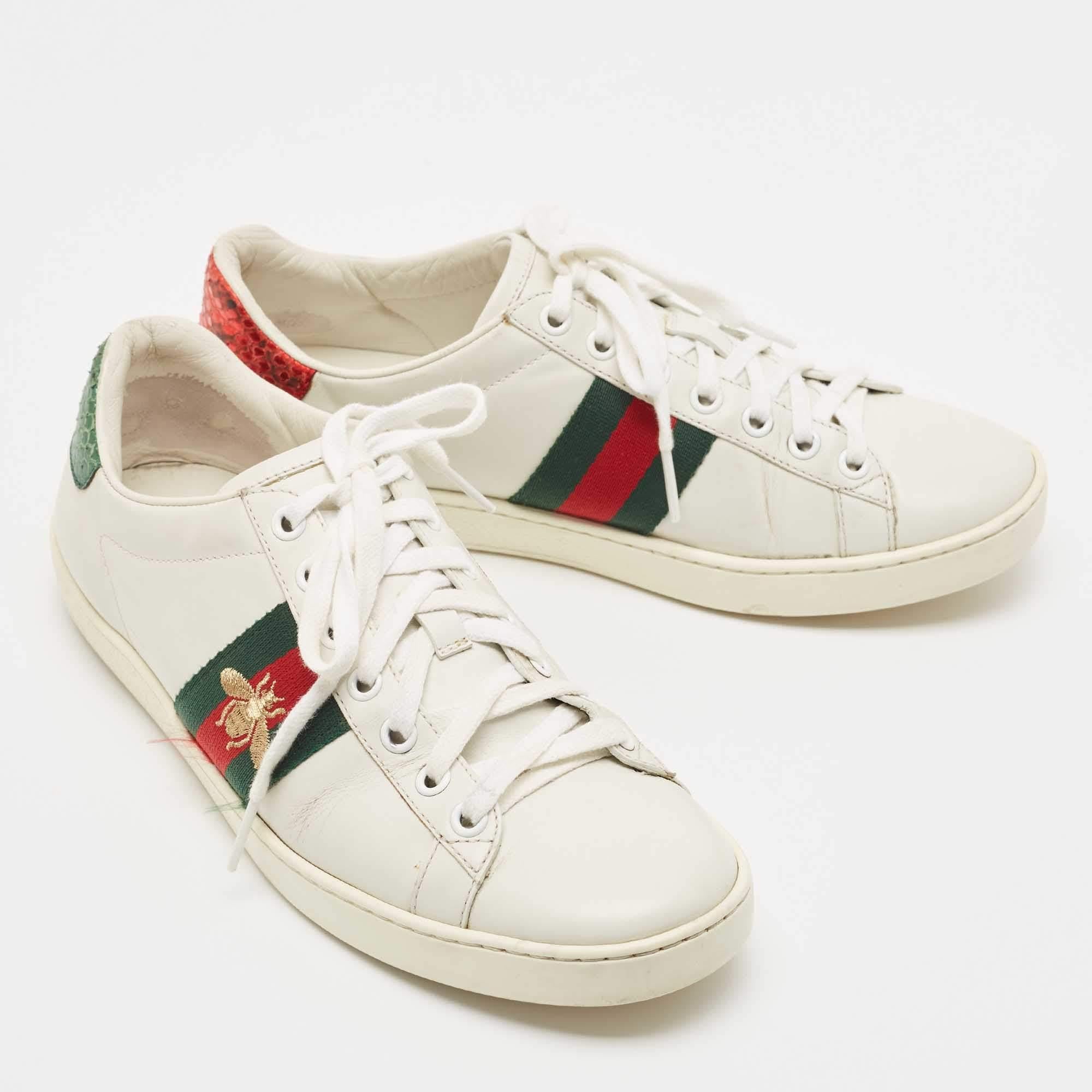 Gucci White Leather Embroidered Bee Ace Sneakers Size 37.5 For Sale 1