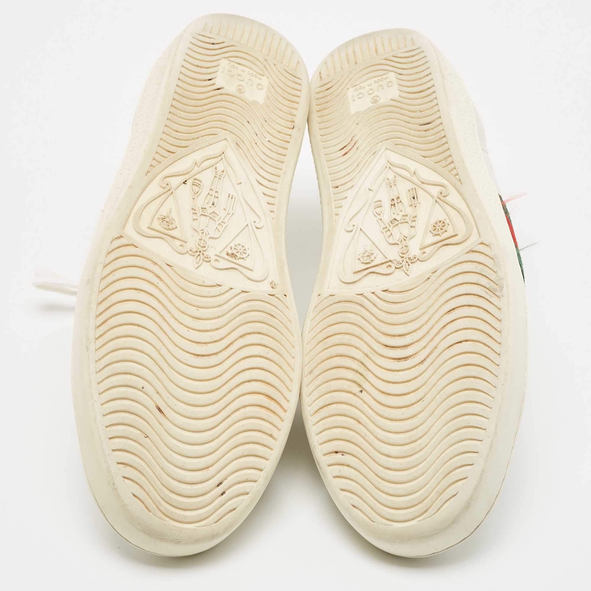 Gucci White Leather Embroidered Bee Ace Sneakers Size 37.5 For Sale 4