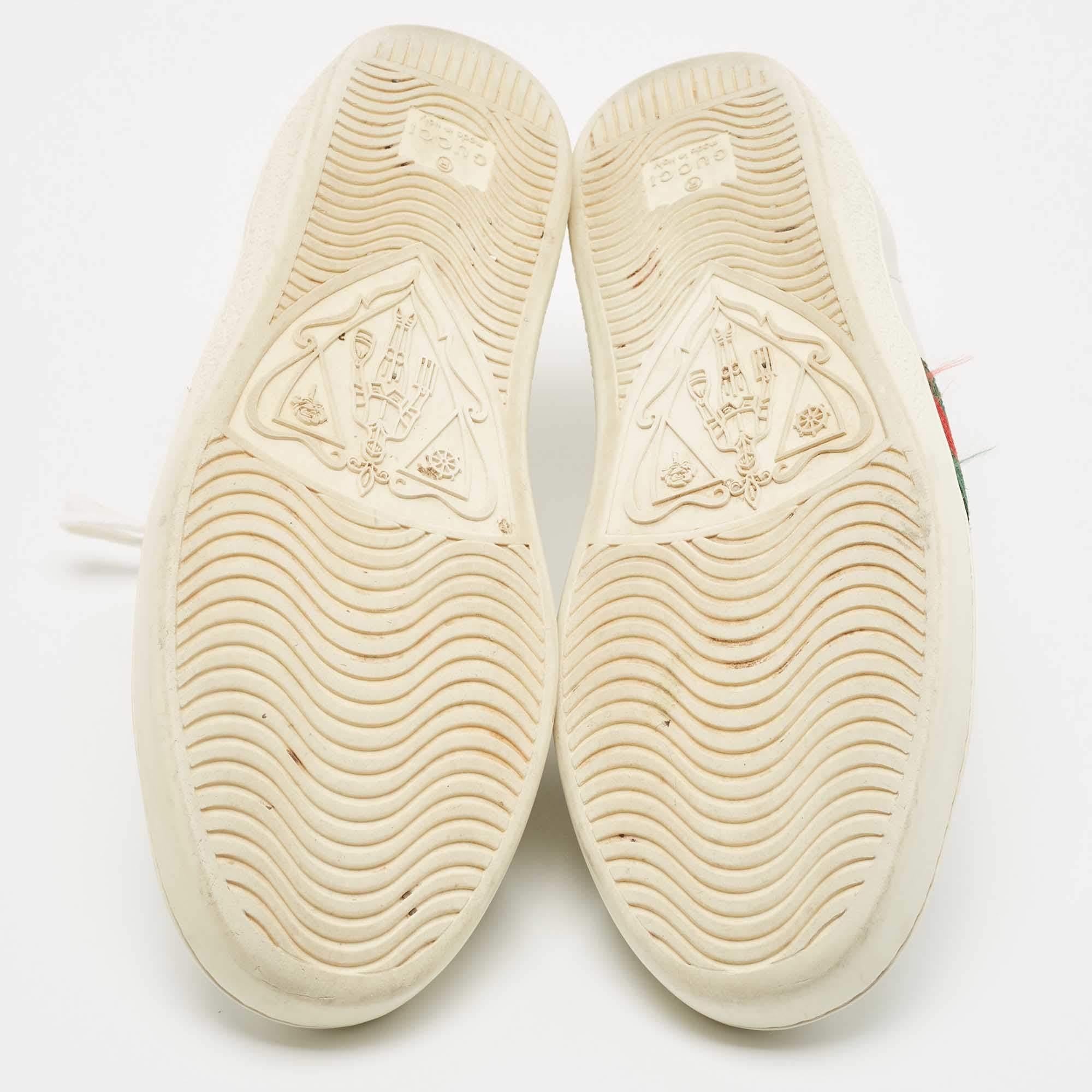 Gucci Blanco Cuero Bordado Abeja Ace Zapatillas Tamaño 37.5 1