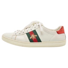 Gucci White Leather Embroidered Bee Ace Sneakers Size 37.5