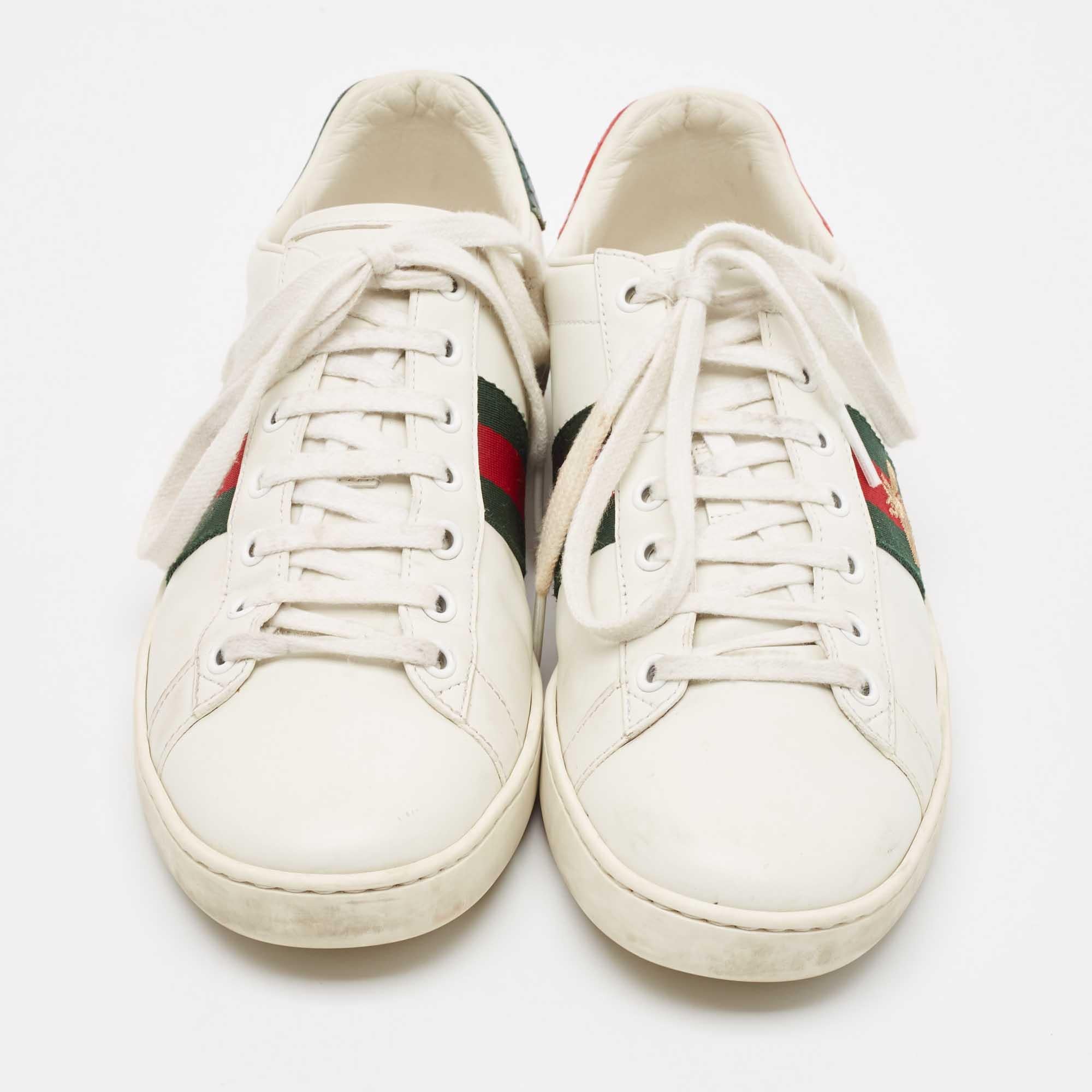 Blanc Gucci - Baskets en cuir blanc brodées en forme d'abeille - Taille 39.5