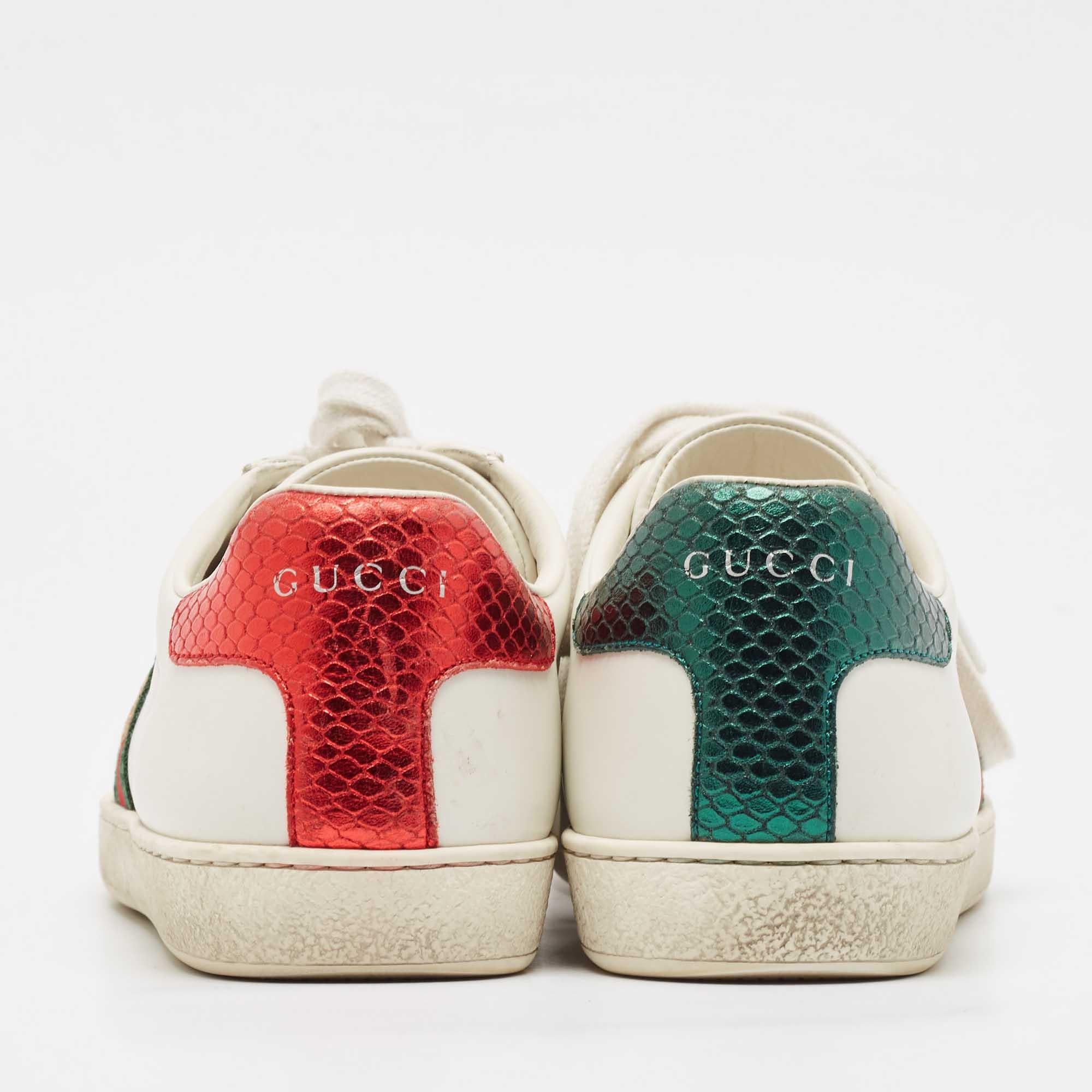  Gucci - Baskets en cuir blanc brodées en forme d'abeille - Taille 39.5 Pour femmes 
