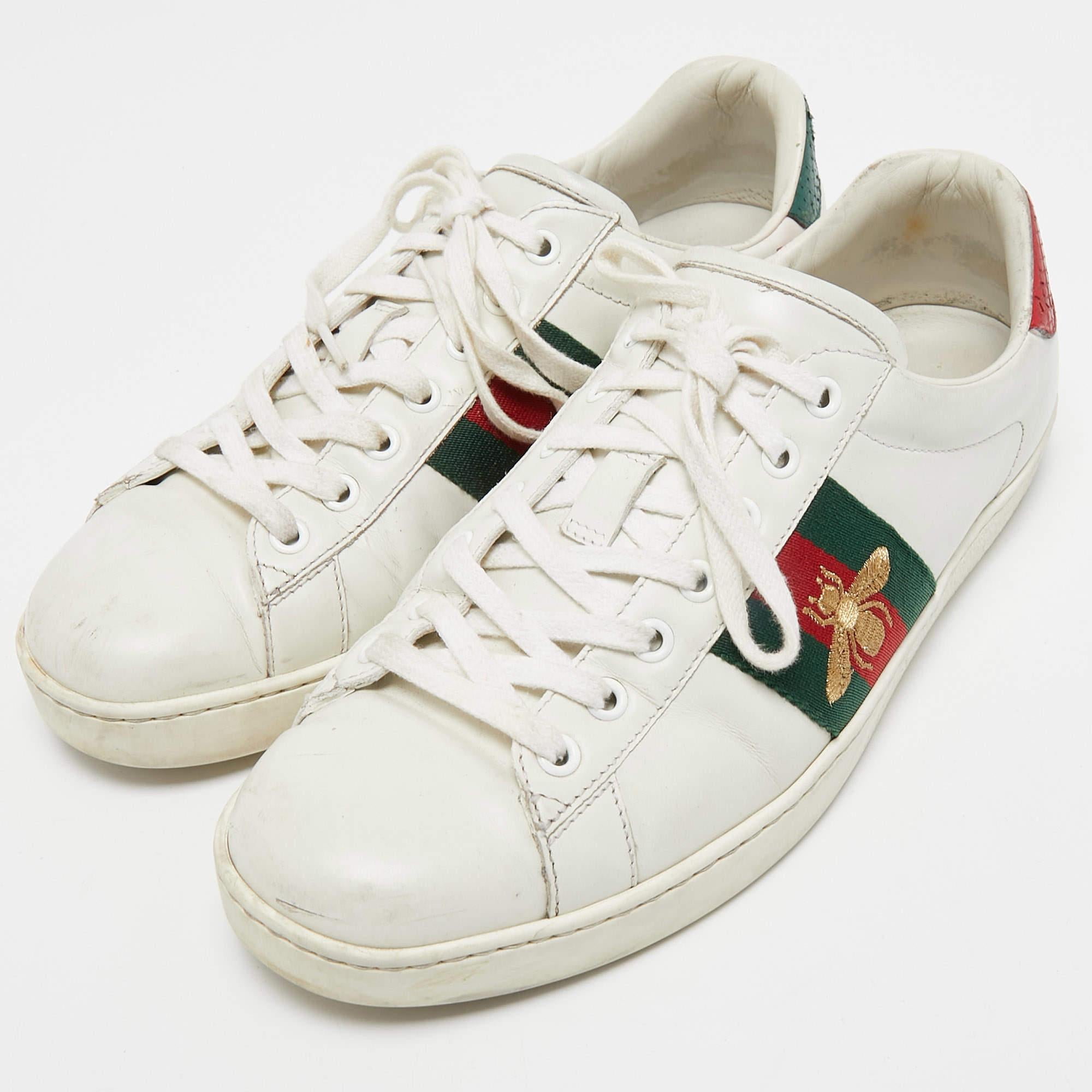 Women's Gucci White Leather Embroidered Bee Ace Sneakers Size 42.5