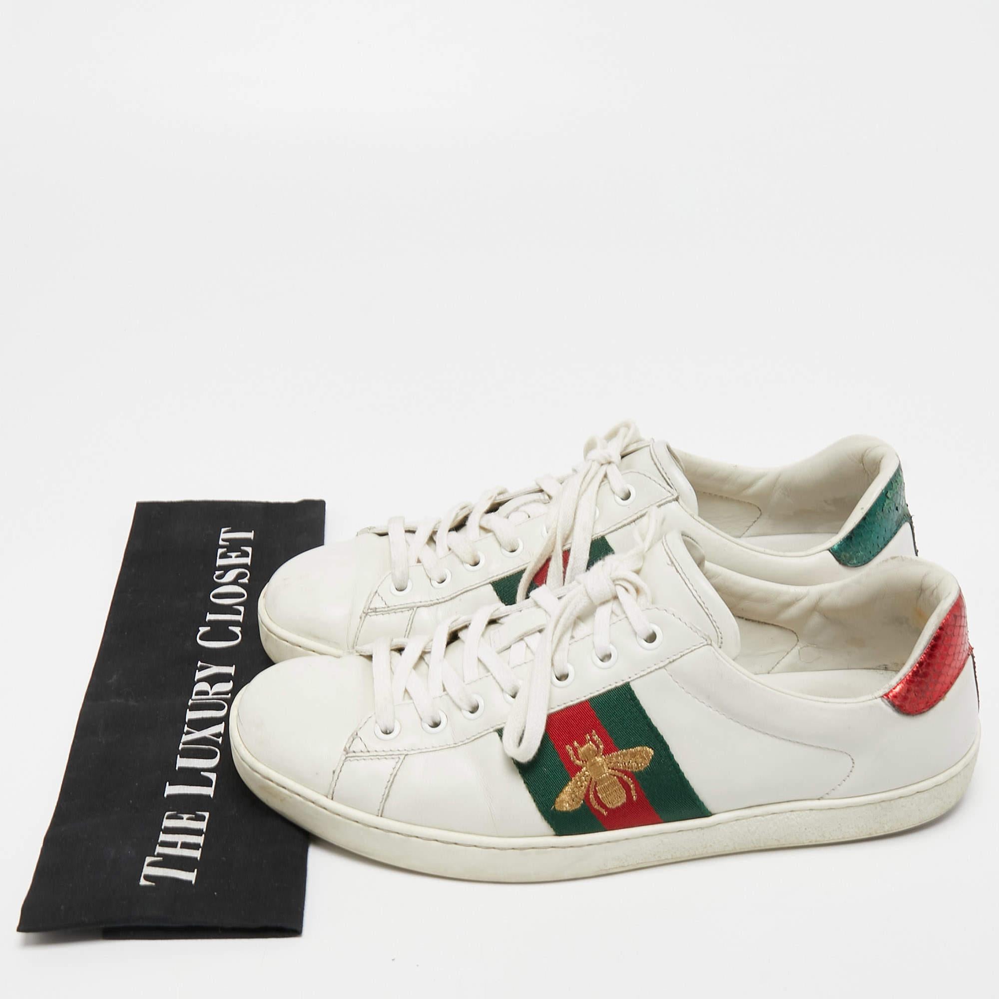 Gucci White Leather Embroidered Bee Ace Sneakers Size 42.5 5