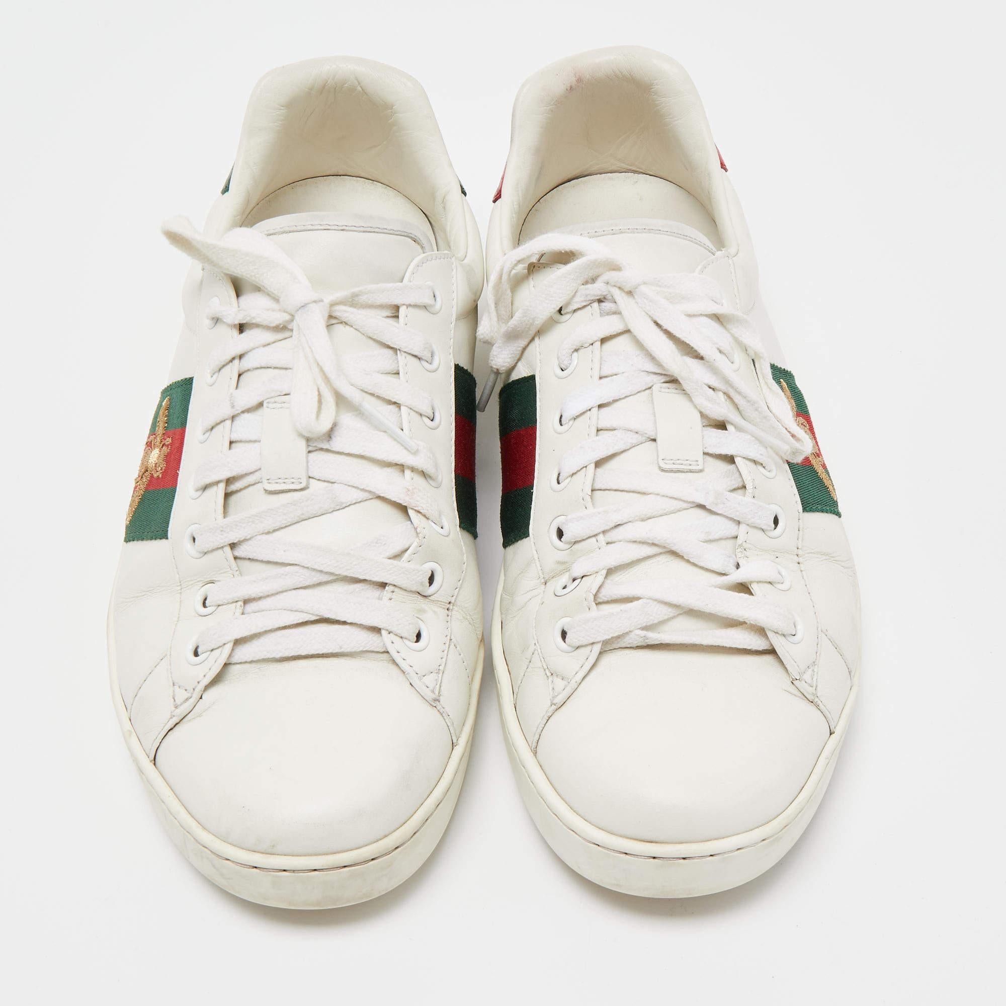 Gucci White Leather Embroidered Bee Ace Sneakers Size 43 For Sale 1