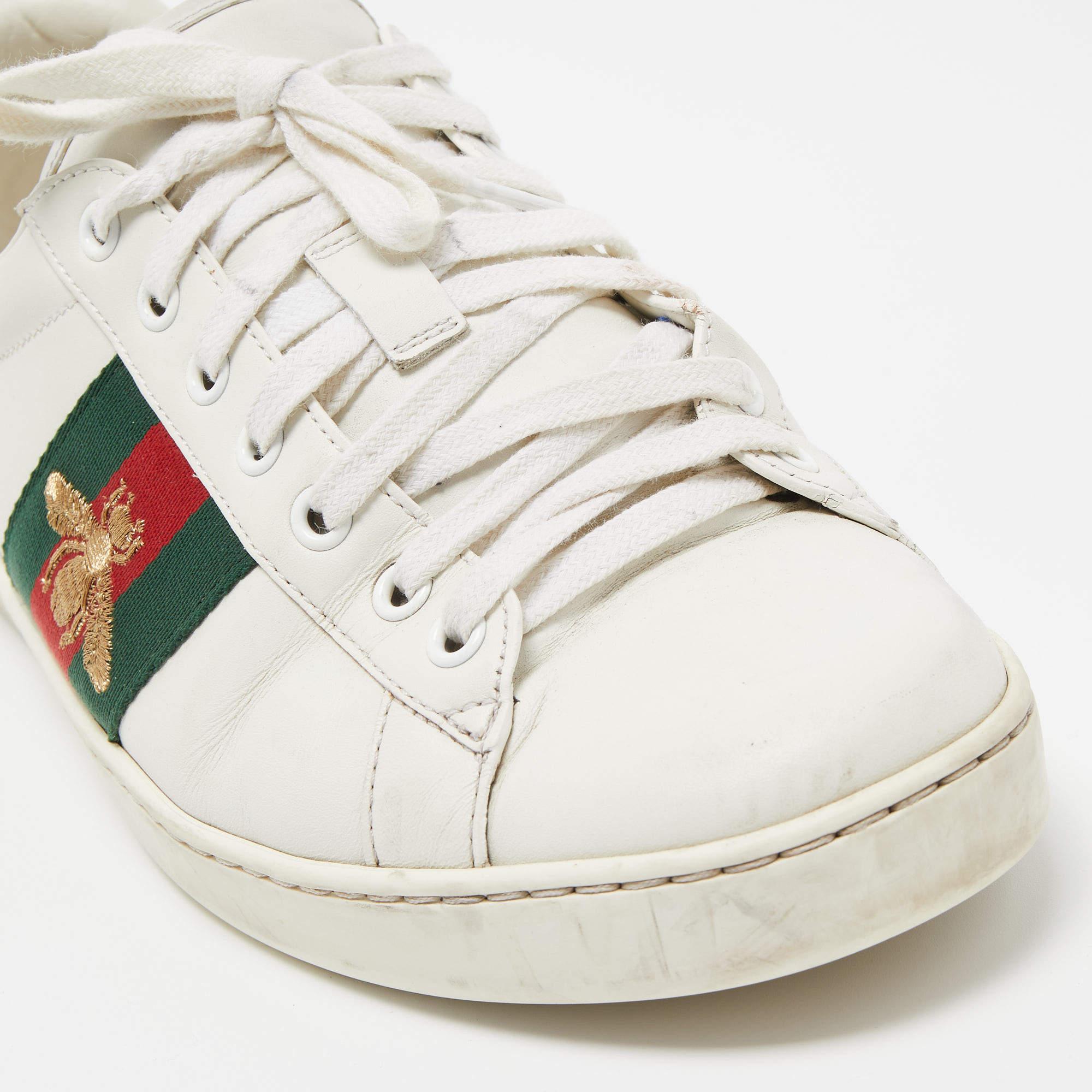 Gucci White Leather Embroidered Bee Ace Sneakers Size 43 For Sale 2