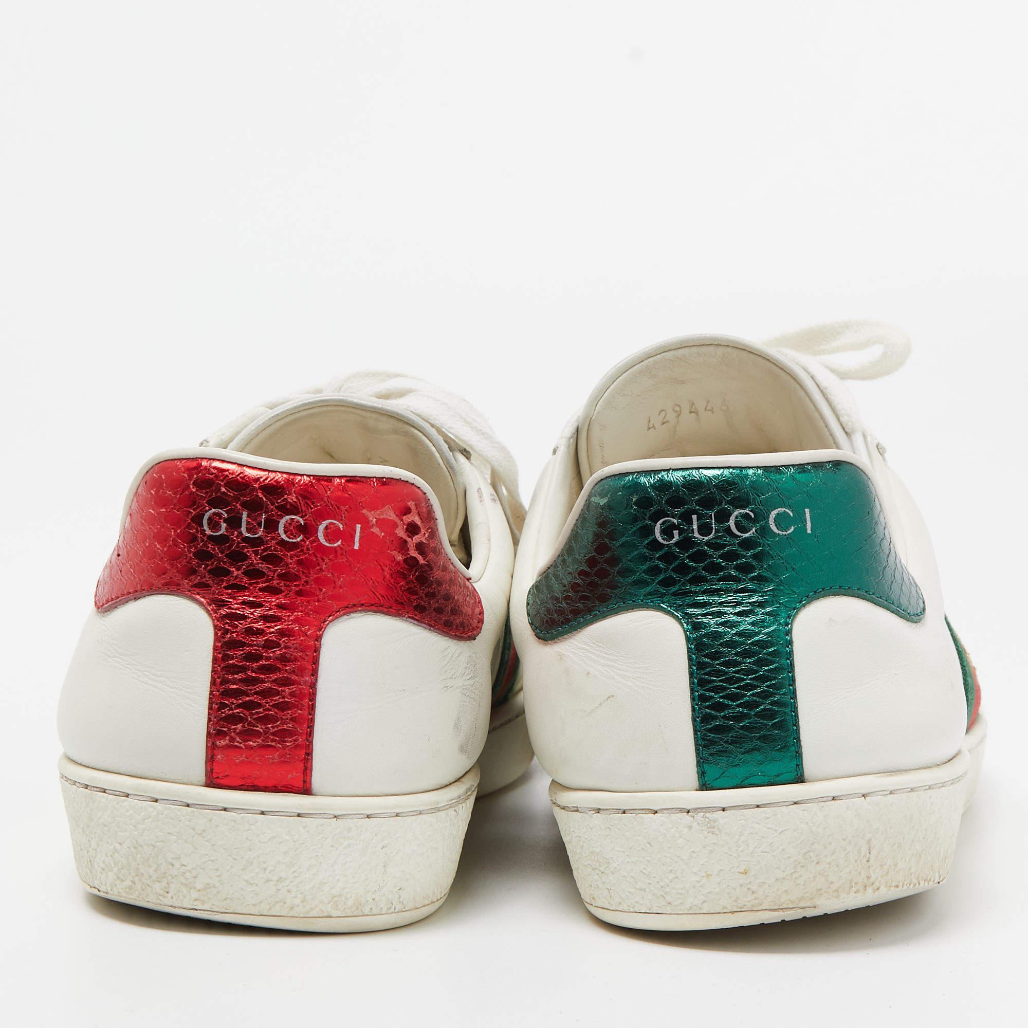 Gucci White Leather Embroidered Bee Ace Sneakers Size 43 For Sale 3
