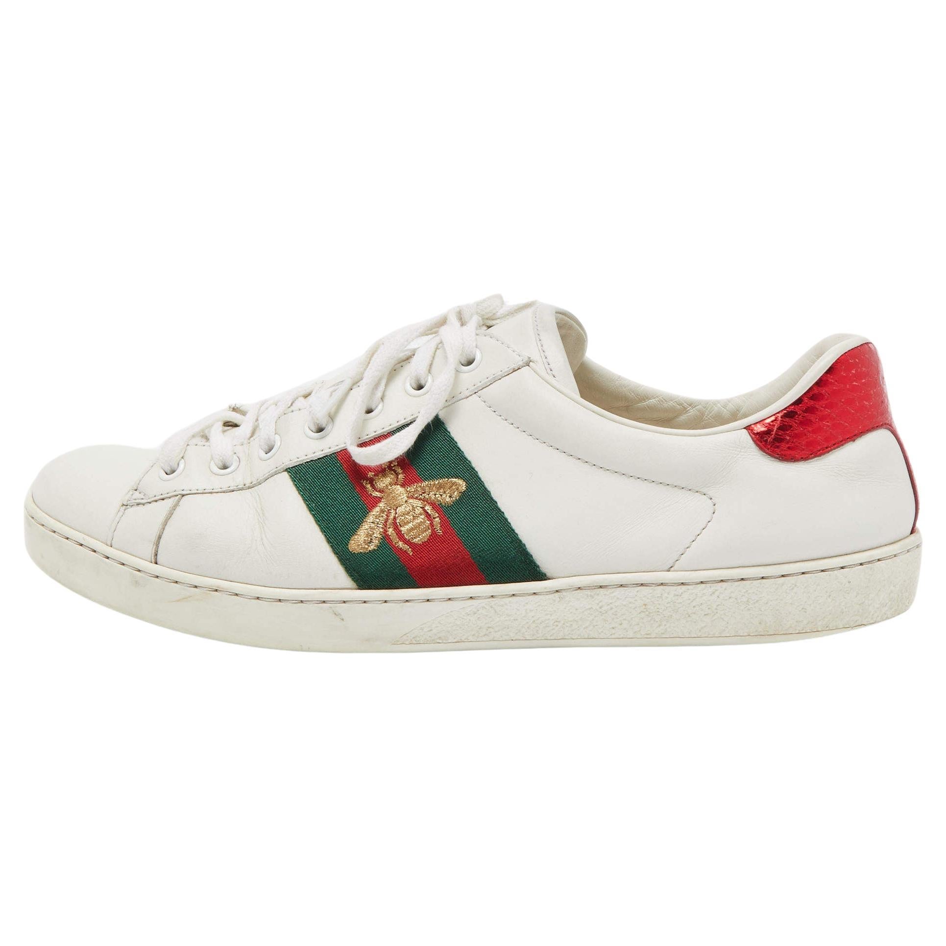 Gucci White Leather Embroidered Bee Ace Sneakers Size 43 For Sale