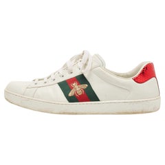 Gucci White Leather Embroidered Bee Ace Sneakers Size 45