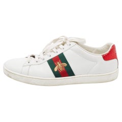 Gucci White Leather Embroidered Bee Sneakers Size 38