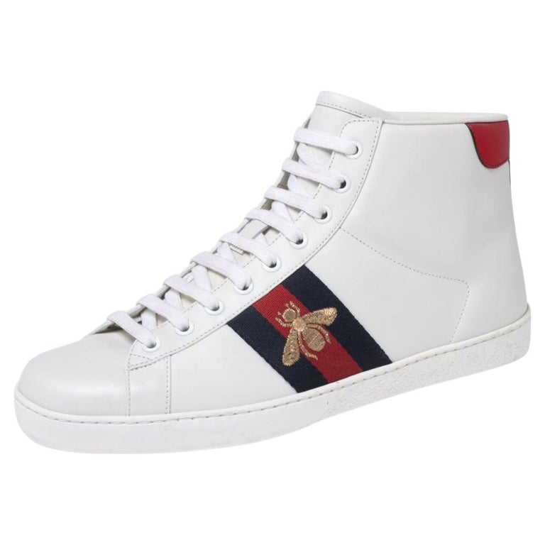 Gucci White Leather Embroidered Bee Web Ace High-Top Sneakers Size 41.5 at  1stDibs | gucci ace high top
